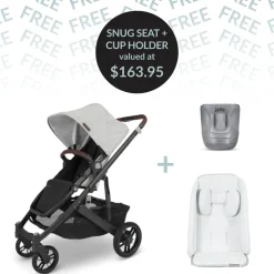CRUZ V2 + FREE SNUG SEAT + CUP HOLDER - Anthony (White & Grey Chenille/Carbon/Chestnut Leather)
