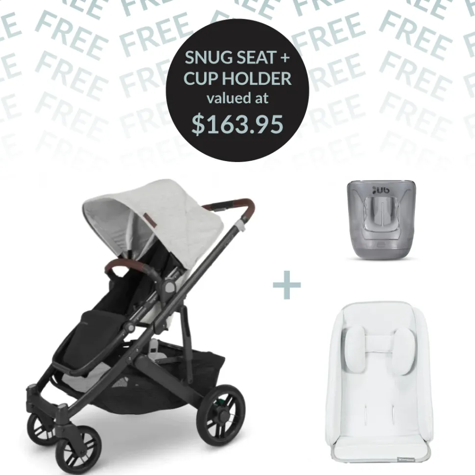 CRUZ V2 + FREE SNUG SEAT + CUP HOLDER - Anthony (White & Grey Chenille/Carbon/Chestnut Leather)