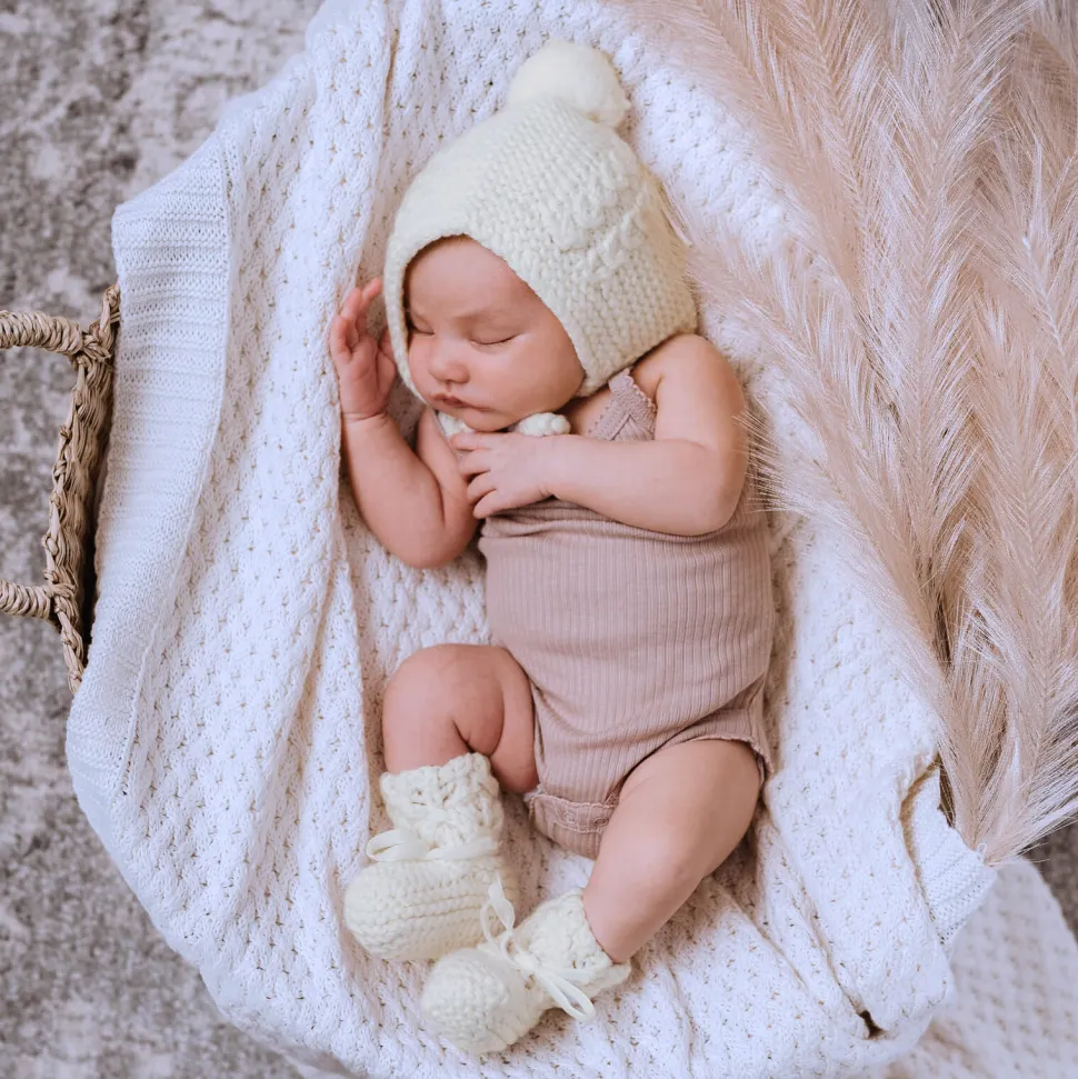 Diamond Knit Organic Baby Blanket - White