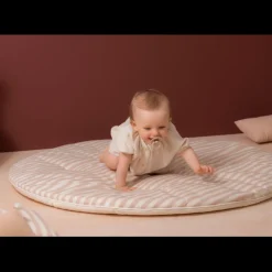 Fluffy Round Playmat - Taupe Stripes/ Natural