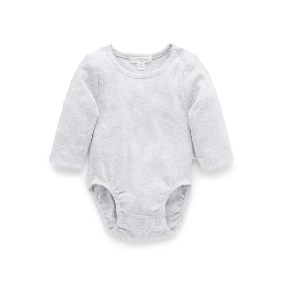 Ribbed Bodysuit Long Sleeve - Pale Grey Melange