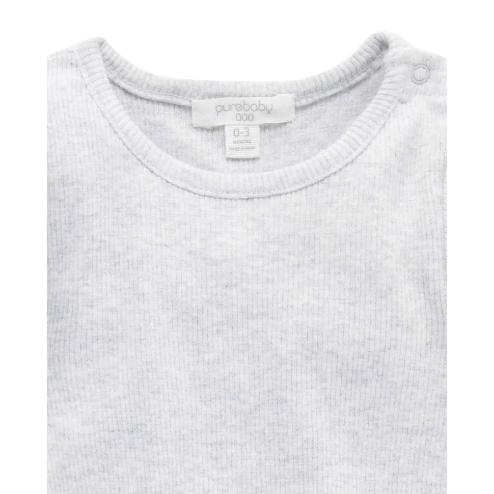 Ribbed Bodysuit Long Sleeve - Pale Grey Melange