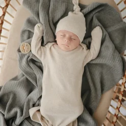 Ribbed Knitted Baby Blanket - Dark Gray Melange