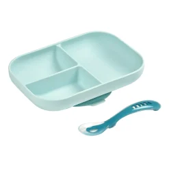 Silicone Suction Divided Plate & Spoon Set VARIOUS COLOURS
