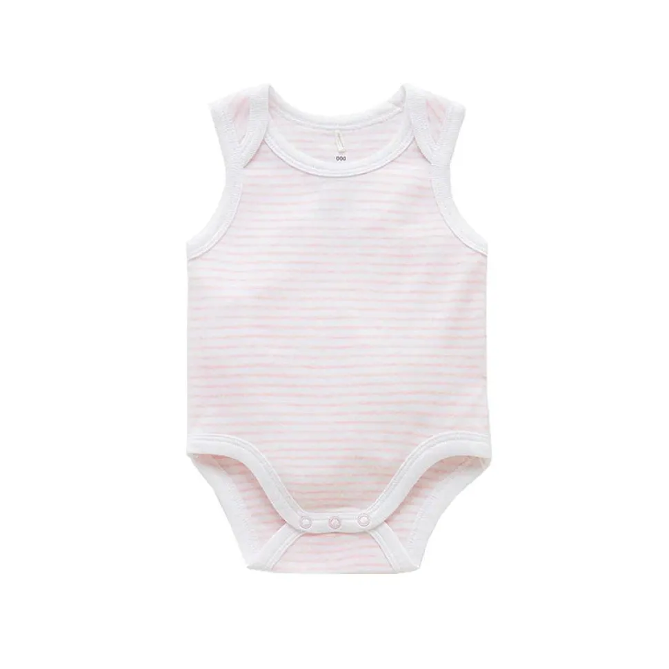 Singlet Bodysuit - Pale Pink Melange Stripe