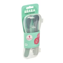 1st Age Silicone Spoons Two-tone Travel Set with case - Mineral/Sage Green