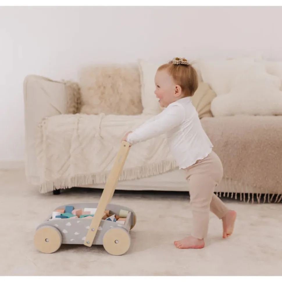 Wooden Baby Push Cart & Walker with Blocks