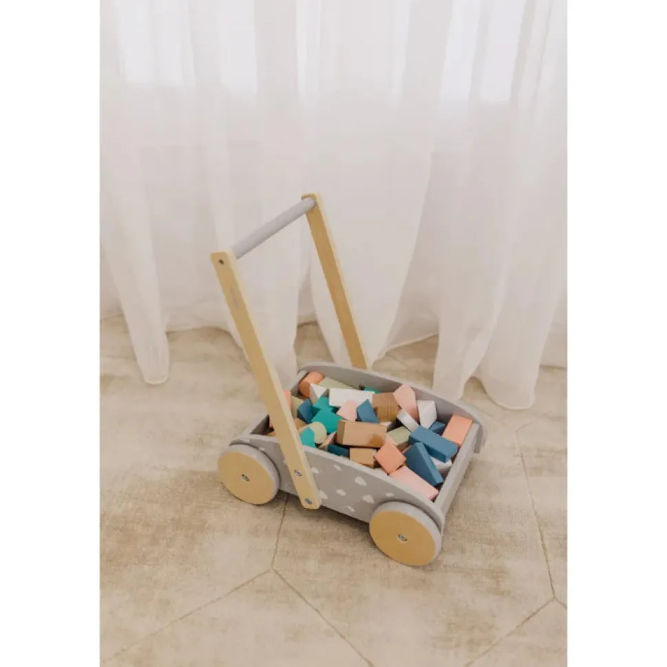 Wooden Baby Push Cart & Walker with Blocks