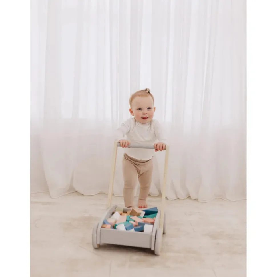 Wooden Baby Push Cart & Walker with Blocks