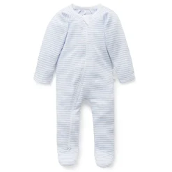 Zip Growsuit - Pale Blue Melange Stripe
