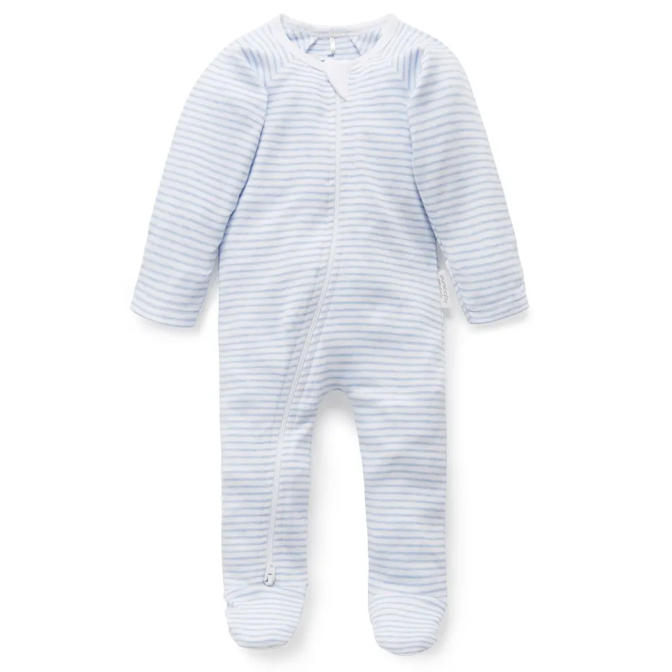 Zip Growsuit - Pale Blue Melange Stripe