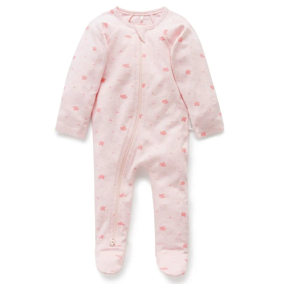 Zip Growsuit - Pale Pink Leaf