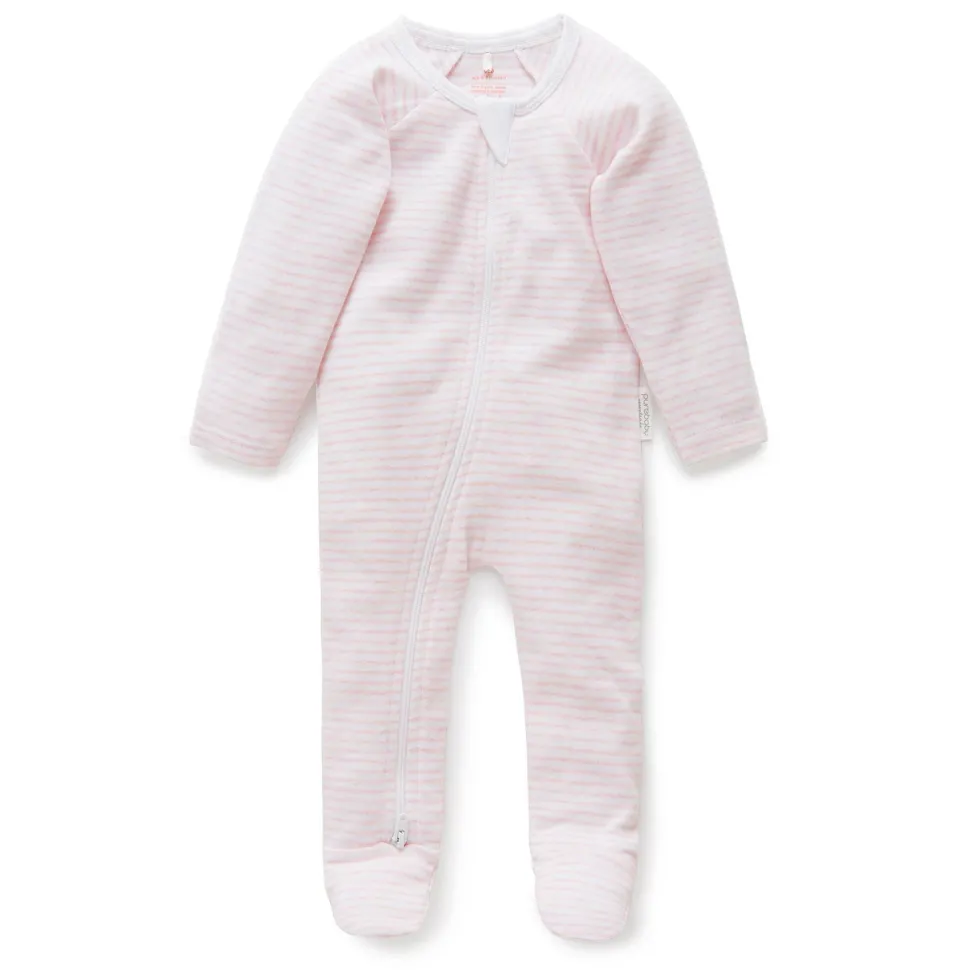 Zip Growsuit - Pale Pink Melange Stripe