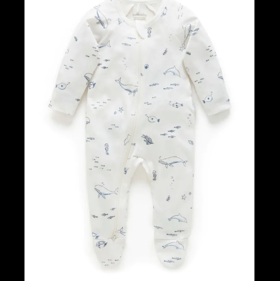 Zip Growsuit - Vanilla Nautical