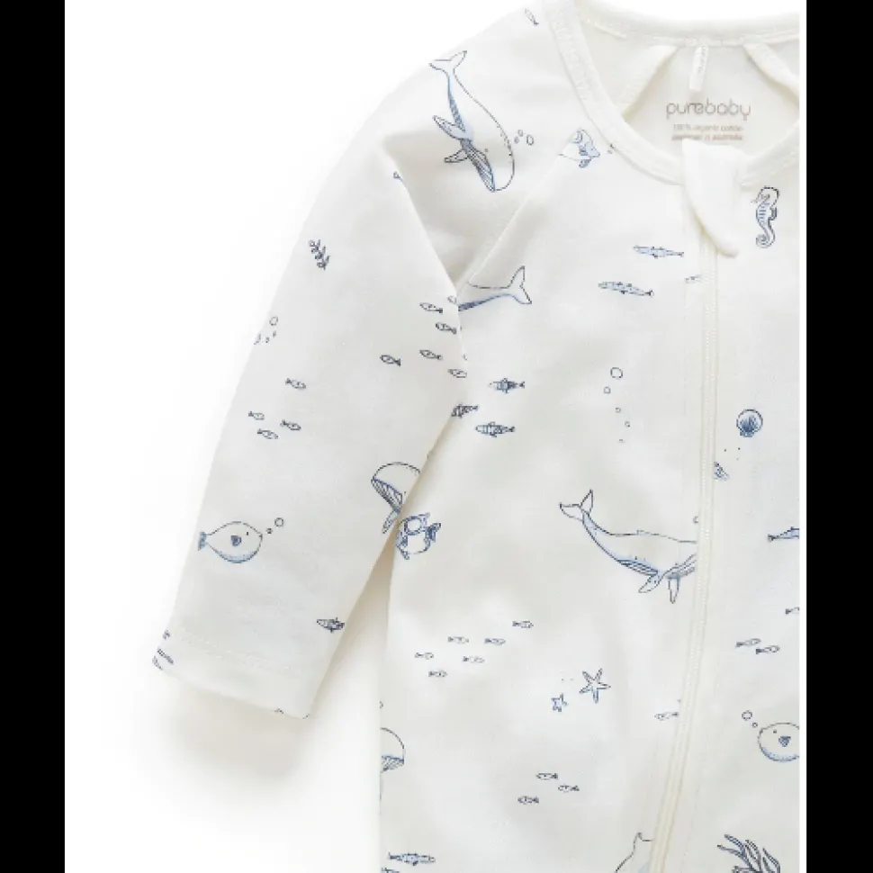Zip Growsuit - Vanilla Nautical